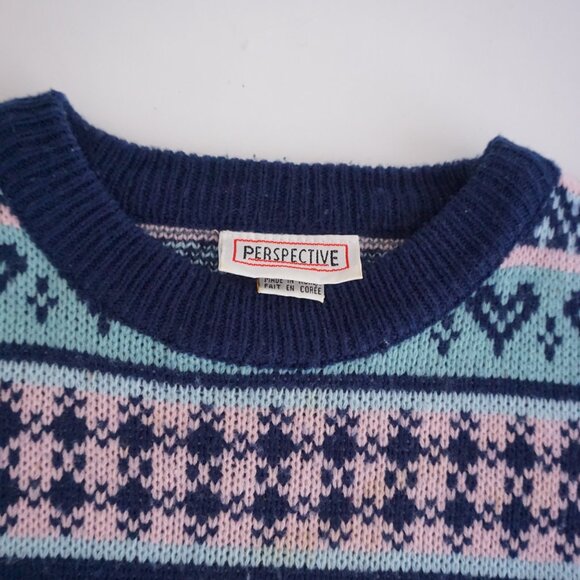 Vintage Perspective Sweater Fair Isle Knit Pink Blue Navy Striped 90s Preppy S - Picture 5 of 13
